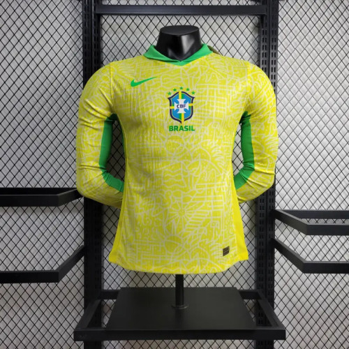 Brazil 2024 Copa America Home Player Version Long Sleeve Jersey