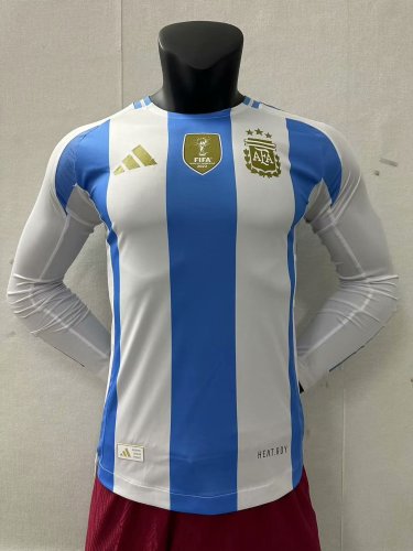Argentina 2024 Copa America Home Player Version Long Sleeve Jersey With FIFA World Cup badge