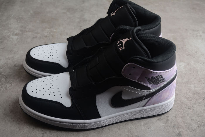 Air Jordan 1 Mid SE GS Zen Master Sneakers White Black Amethyst-Wav