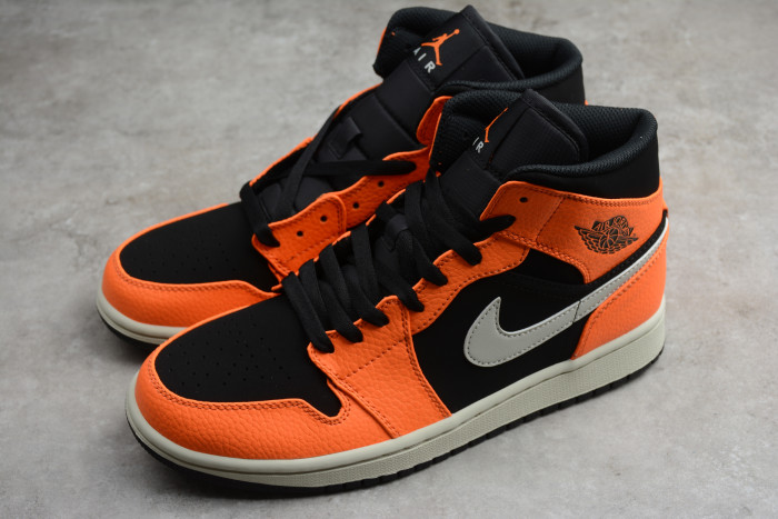 Air Jordan 1 Mid 10.5 Black Light Bone Orange Size 10.5 554724 062