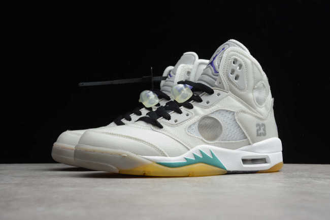 2020 OFF WHITE x Air Jordan 5 Grey Green White CT8480-105