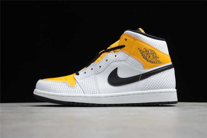 Air Jordan 1 Mid Perforated White University Gold BQ6472-107