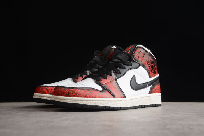 Air Jordan 1 Mid SE TD Wear-Away Sneakers Black White Sail