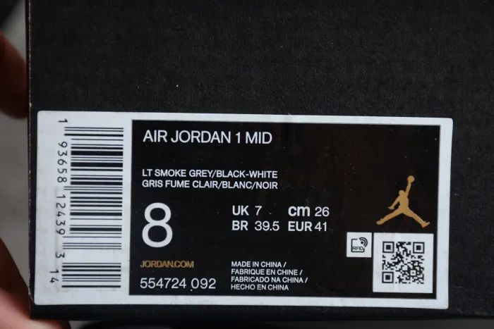 Air Jordan 1 Mid Light Smoke Grey White Black 554724-092