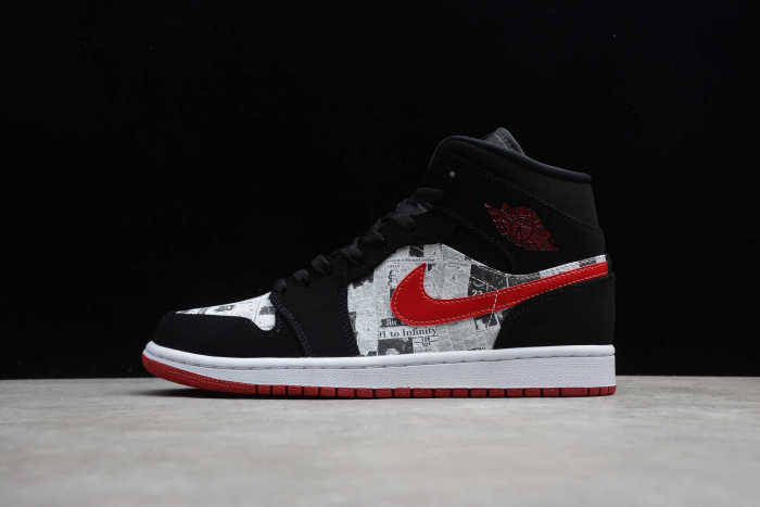 Air Jordan 1 Mid Newspaper Air Times Black Red 852542-061
