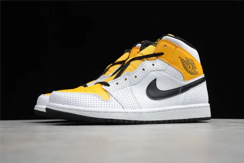 Air Jordan 1 Mid Perforated White University Gold BQ6472-107
