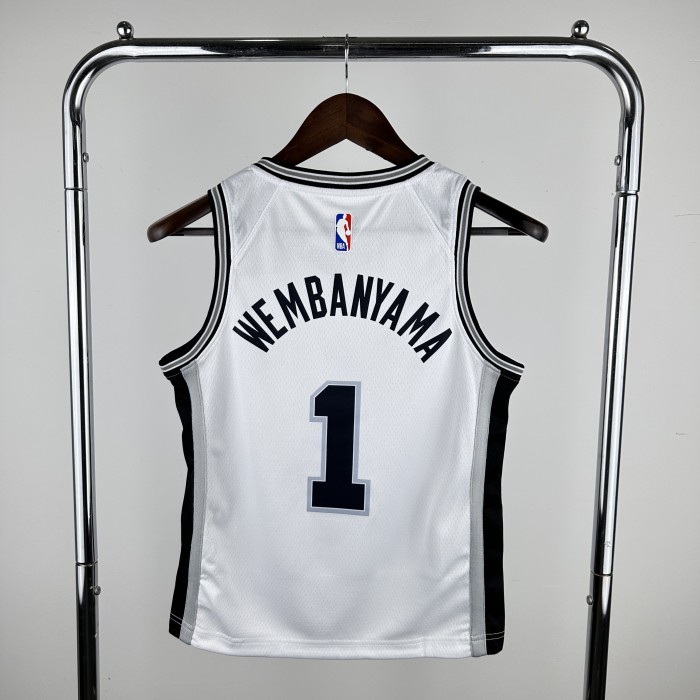 San Antonio Spurs KIds Jersey White Icon Edition 2024 NO.1 WEMBAMYAMA