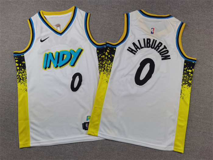 Indiana Pacers Kids Jersey White City Edition 23/24season NO.0 HALIBURTON