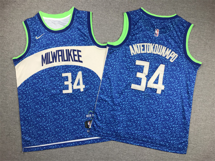 Milwaukee Bucks Kids Jersey Blue City Edition 23/24 NO.34 ANTETOKOUNMPO
