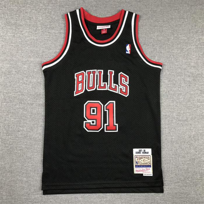 Chicago Bulls Kids Jersey Black NBA FINALS 97/98 NO.91 RODMAN
