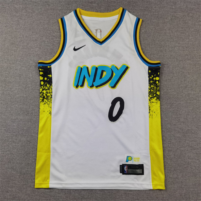 Indiana Pacers Kids Jersey White City Edition 23/24season NO.0 HALIBURTON