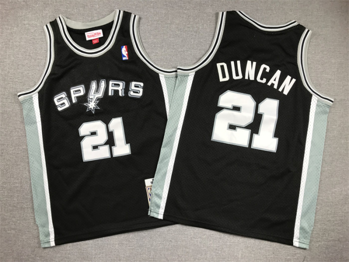 San Antonio Spurs KIds Jersey BlackThrowback 98/99 NO.21 DUNCAN