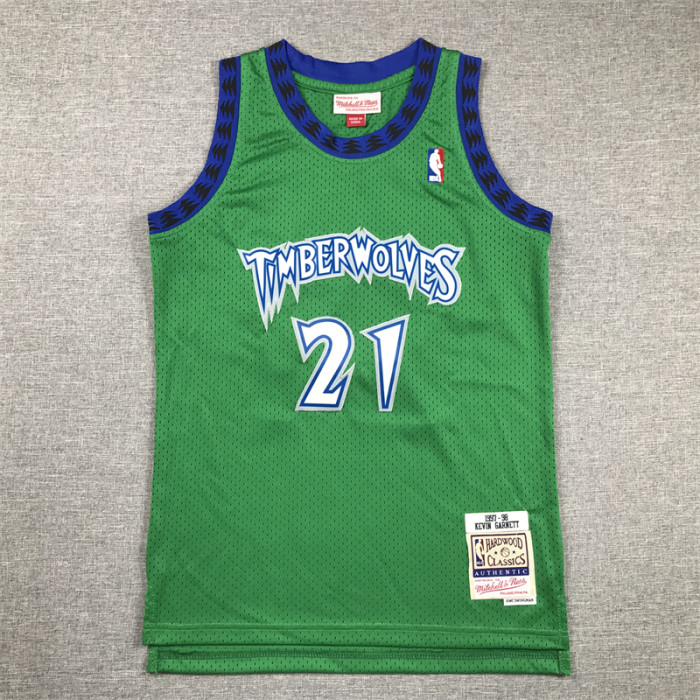 Minnesota Timberwolves Kids Jersey Green Vintage Edition  90s NO.21 GARNETT