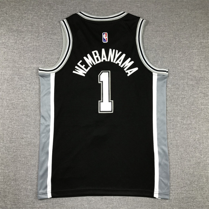 San Antonio Spurs KIds Jersey Black Throwback 98/99 NO.1 WEMBAMYAMA