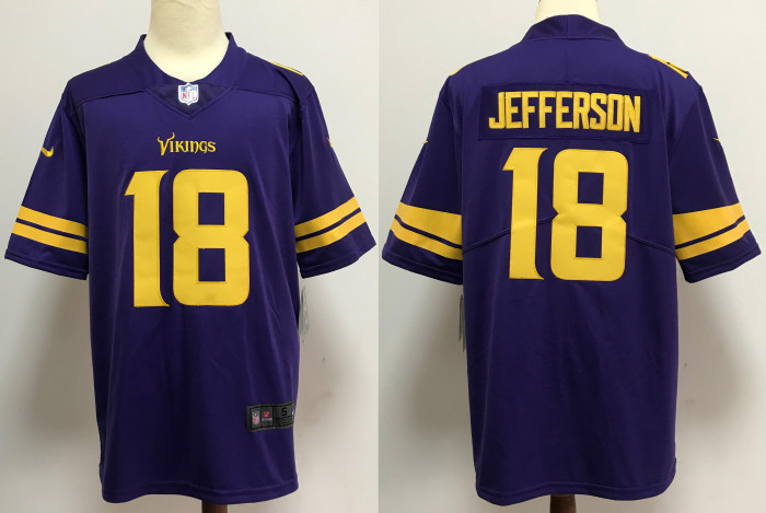 Minnesota Vikings Alternate Jersey Purple yellow letters NO.18 JEFFERSON