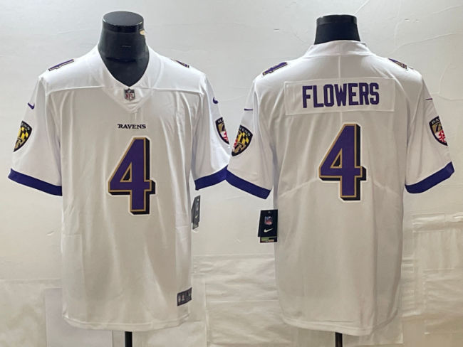 Baltimore Ravens Jersey White NO.4 FLOWERS