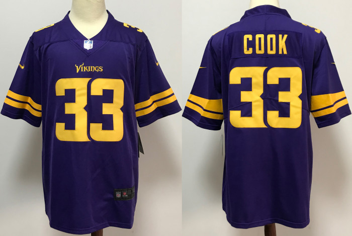 Minnesota Vikings Alternate Jersey Purple yellow letters NO.33 COOK