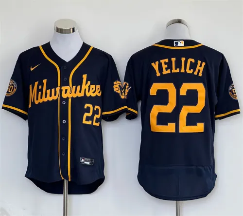 Milwaukee Brewers Away Limited Jersey Dark Blue Fan Version NO.22 YELICH
