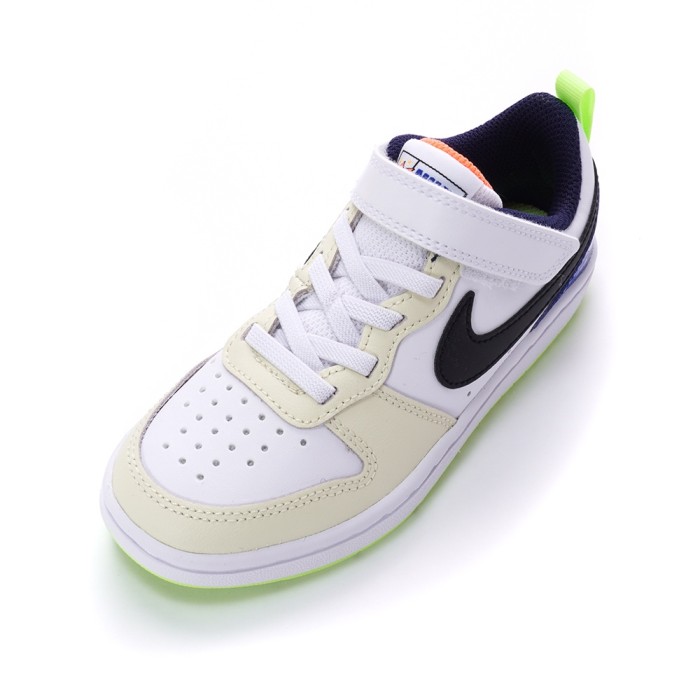 Air Force low-top children's leather sneakers with Velcro FG22-36 Off-white and black classic stitching