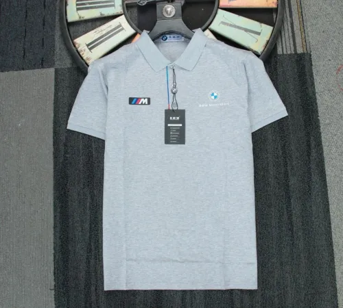 BMW Polo Shirt White Double Logo Grey