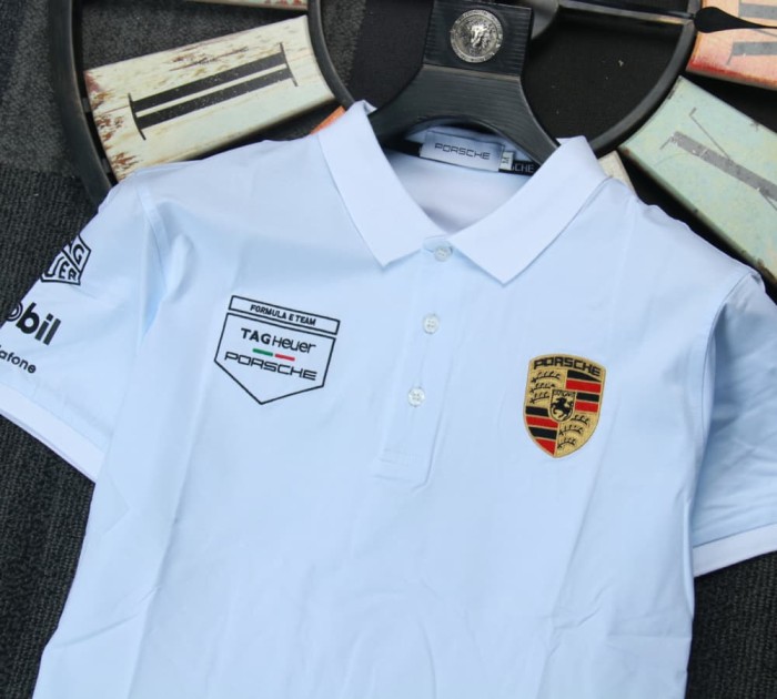 Porsche Polo Shirt Double Logo White NO Number