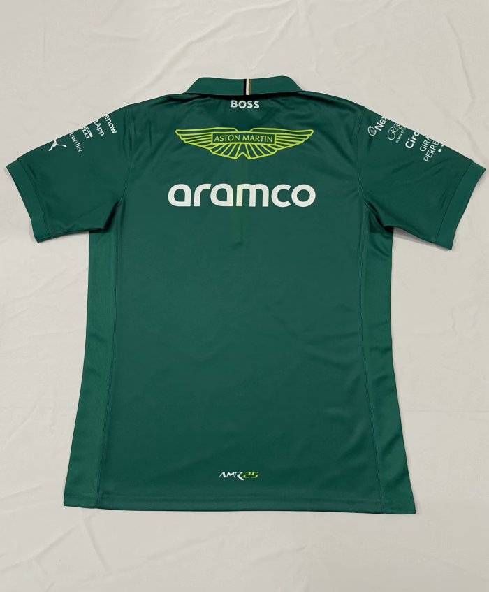 2025  Aston Martin 1/4 Zip Polo Shirt Green NO Number