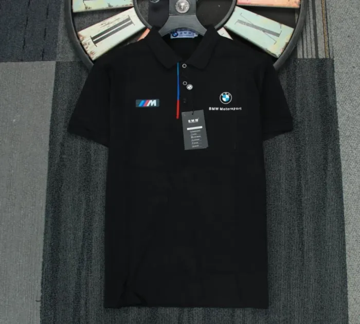 BMW Polo Shirt White Double Logo Black
