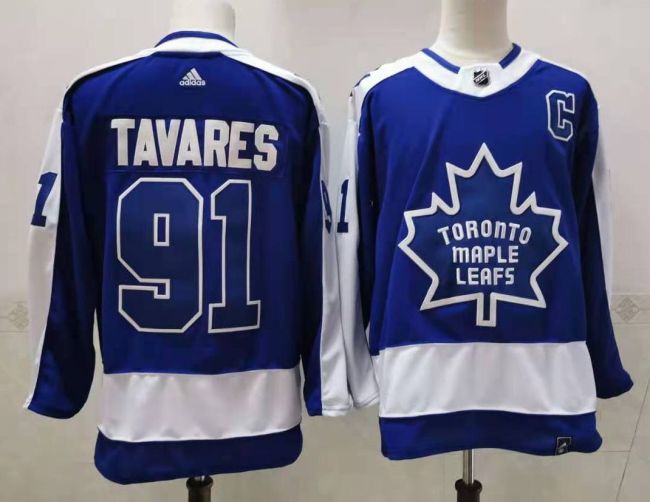 Toronto Maple Leafs Jersey Reverse Retro Blue White 2022 NO.91 TAVARES