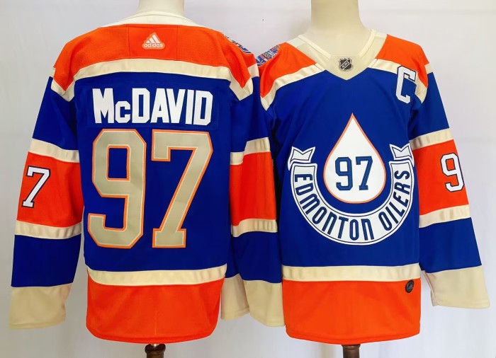 Edmonton Oilers Jersey Classic Blue Orange 2023 NO.97 McDAVID