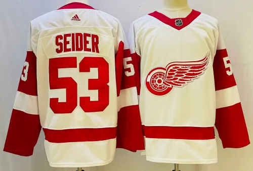 Detroit Red Wings Road Jersey Off White 2024 NO.53 SEIDER