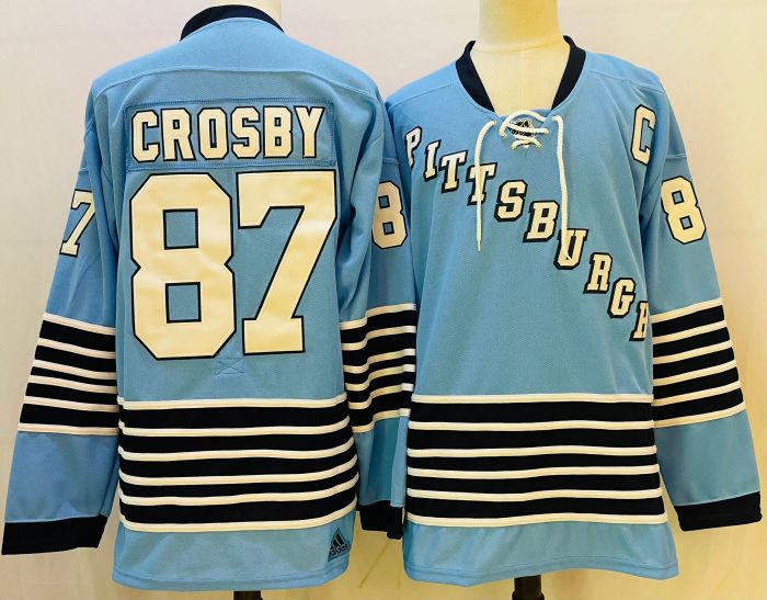 Pittsburgh Penguins Black Stitched Jersey Blue 21/22 NO.87 CROSBY