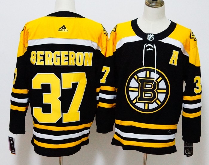 Boston Bruins 19/20 Alternate Player Jersey Black Yellow NO.37 BERGERON