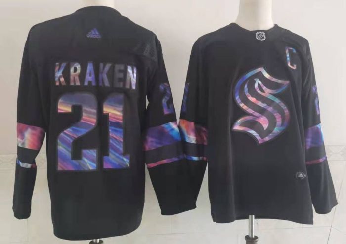 Seattle Kraken Black Iridescent Holographic Collection 2021 Limited Jersey NO.21 KRAKEN