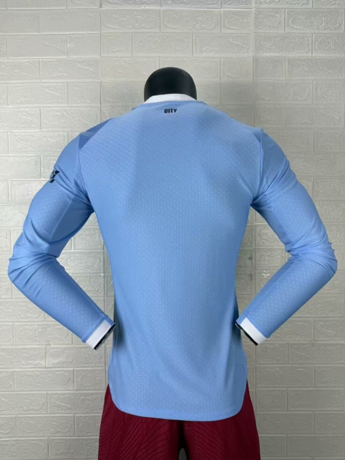 Manchester City Home Player Version Long Sleeve Jersey 25/26