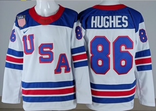 Team USA Winter Olympics 2026 Ice Hockey Jersey White Stitched NO.86 Hughes