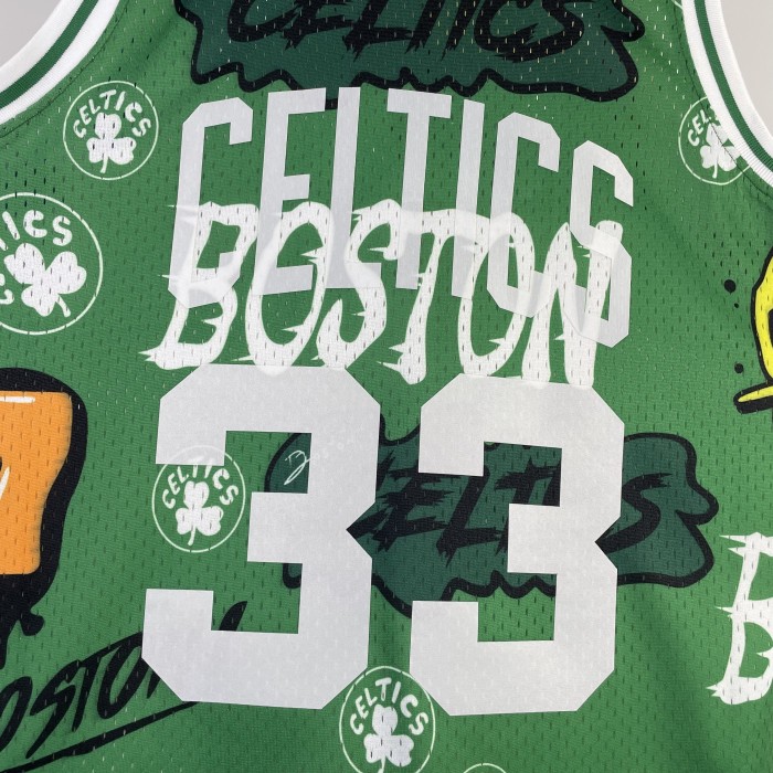 Larry Bird Boston Celtics Graffiti Sticker Swingman Retro Jersey Green